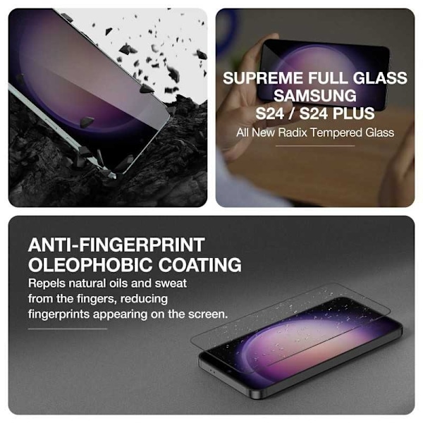 Samsung S24 Plus FullFrame 0,26 mm 2,5D 9H hærdet glas