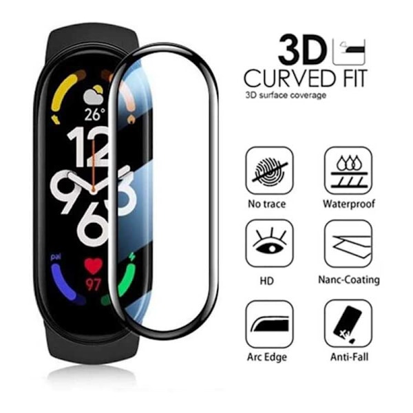 2-PACK Xiaomi Mi Band 7 / 7 NFC FullFrame 3D hærdet glas 0,2 mm 9H Transparent
