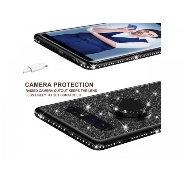 Samsung S10 Plus Stötdämpande Skal med Ringhållare Strass Guld