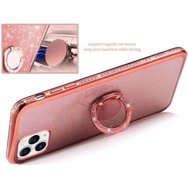 iPhone 11 Pro Max stødabsorberende cover med Ring Holder Strass Rosenguld