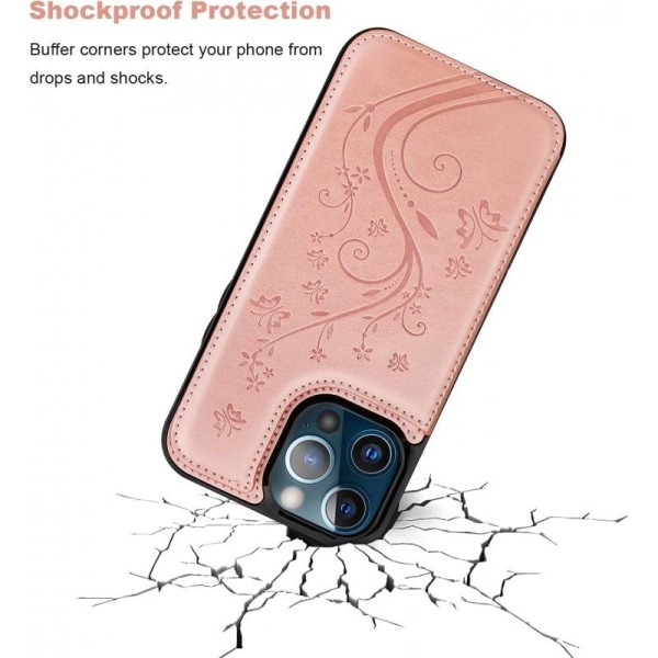 iPhone 15 Pro Max Stöttåligt Skal Korthållare 3-FACK Flippr V2 Rosa guld