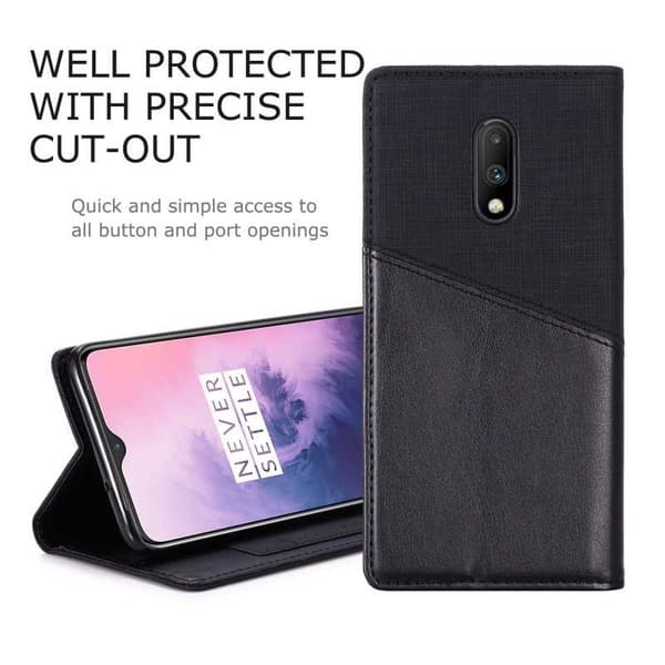 OnePlus 7 tyylikäs PU-nahkakotelo RFID-estolla Black