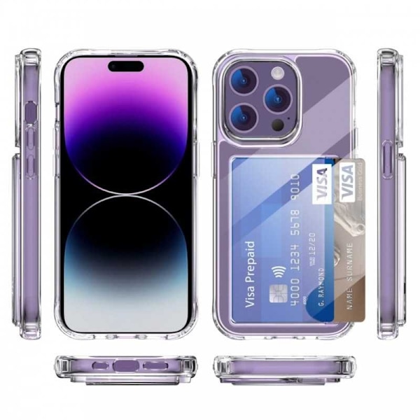 iPhone 14 Pro stødsikkert cover med kortrum V3 Transparent