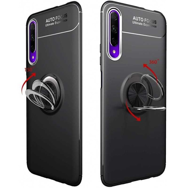 Huawe P Smart Pro Praktisk Stöttåligt Skal med Ringhållare V3 Svart