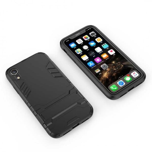 iPhone XR iskunkestävä kotelo jalustalla ThinArmor Black