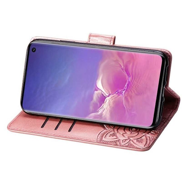 Samsung S10 Plus Plånboksfodral PU-Läder 4-FACK Motiv Fjäril Rosenguld