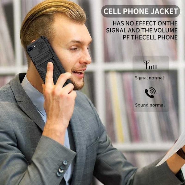 iPhone 7 Plus / 8 Plus Iskunkestävä kansi Jalusta ja korttipaikka ThinArmor V3 Black