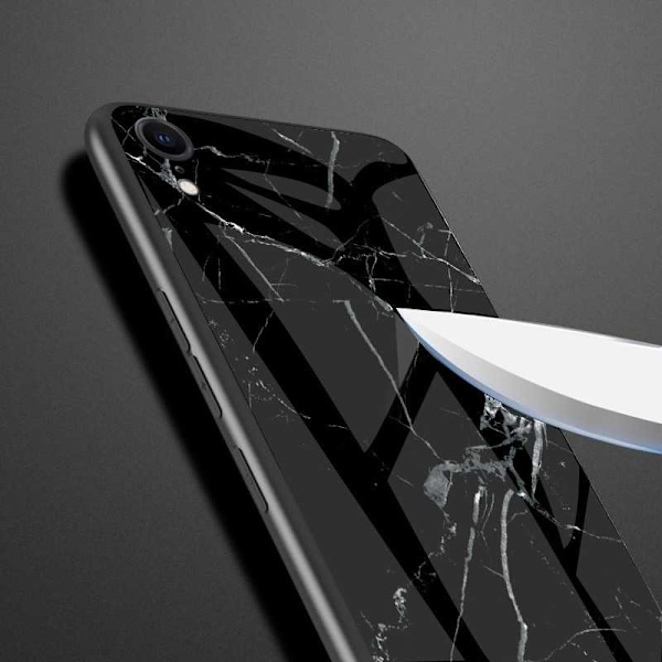 iPhone XR Marble Shell 9H hærdet glas bagside glas bagside V2 Black Svart/Guld