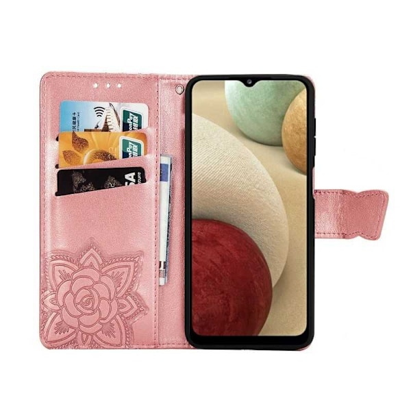 Samsung A12 Plånboksfodral PU-Läder 4-FACK Motiv Fjäril Rosa guld