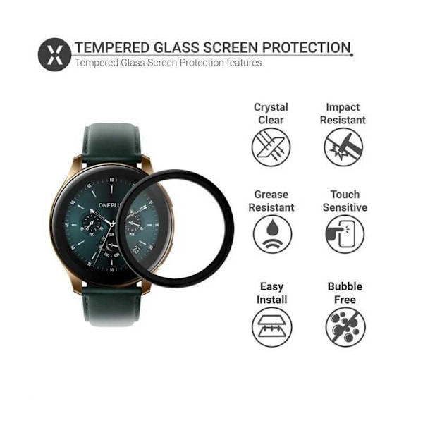 2-PACK OnePlus Watch FullFrame 3D hærdet glas 0,26 mm 9H Transparent