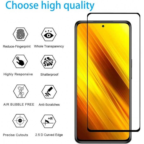 2-PAKKE Xiaomi Poco X3 NFC hærdet glas 0,26 mm 2,5D 9H Fullframe Transparent