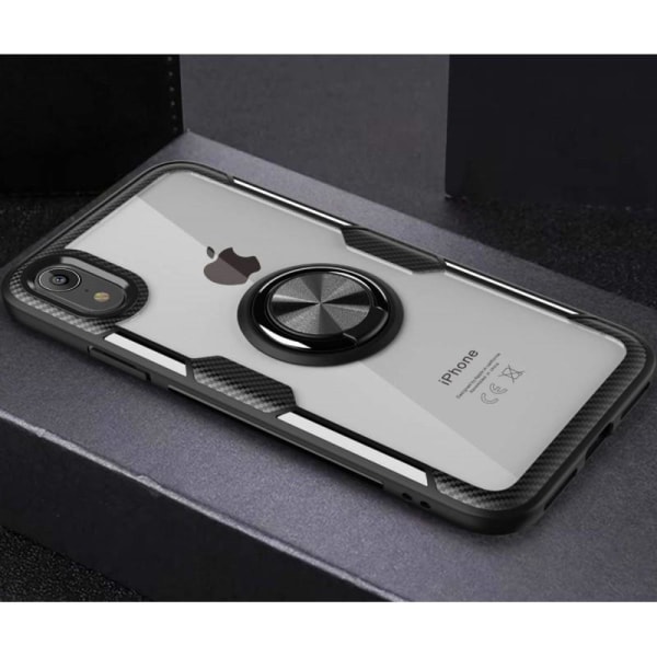iPhone XR Praktisk stødsikkert cover med ringholder V4 Black