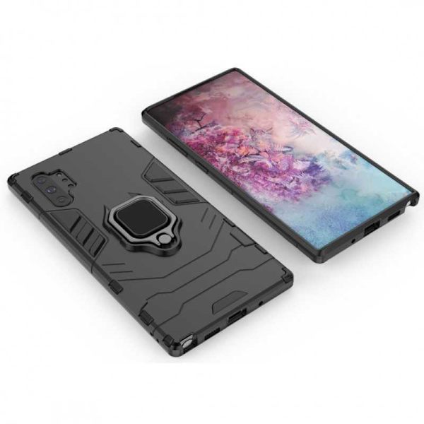 Samsung Note 10 Plus iskunkestävä suojus sormustelineellä ThinArmor Black