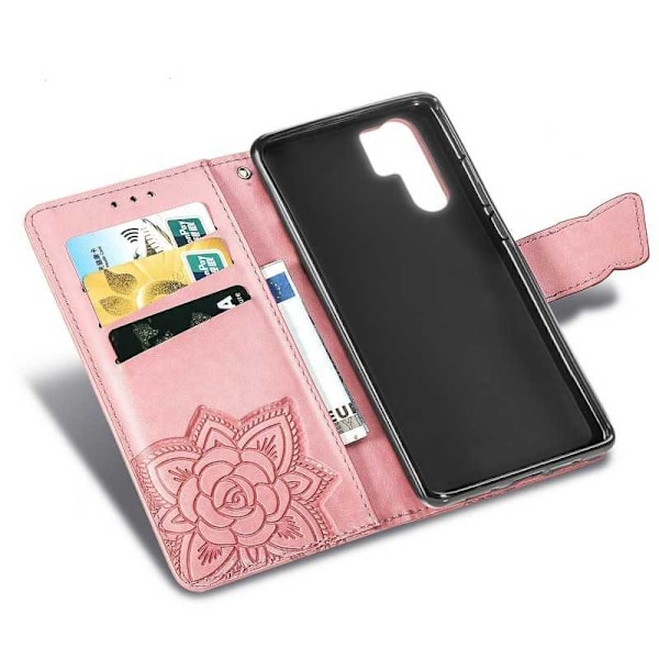 Huawei P30 Pro Pung Etui PU Læder 4-LOMMES Motiv Sommerfugl Pink gold