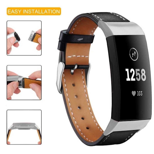 Fitbit Charge 4 Stilren Läderarmband Retro Svart