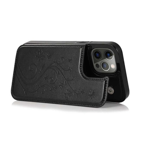 iPhone 15 Iskunkestävä Kannen korttiteline 3-POCKET Flippr V2 Black