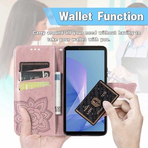 Xperia 10 IV Pung-etui PU-Læder 4-ROMS Motiv Butterfly Black