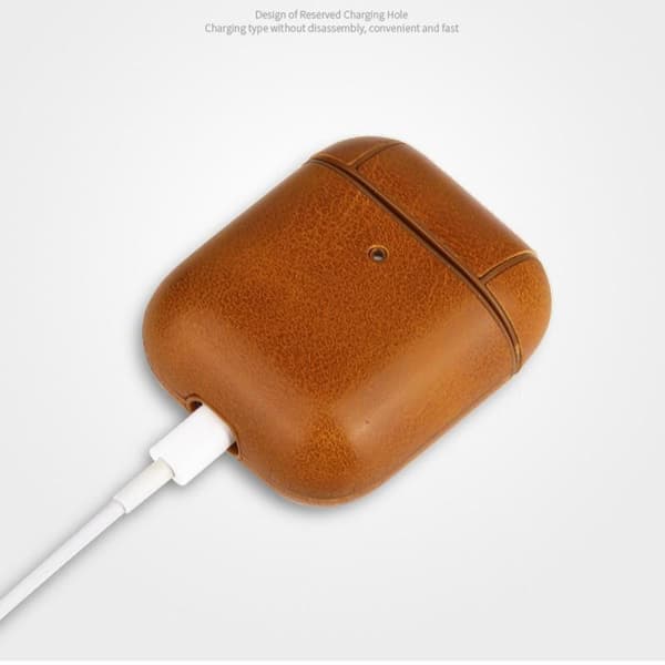 Stilfuldt etui til Airpods Gen. 1 & 2 Inkl. Karabinhage Ljusbrun
