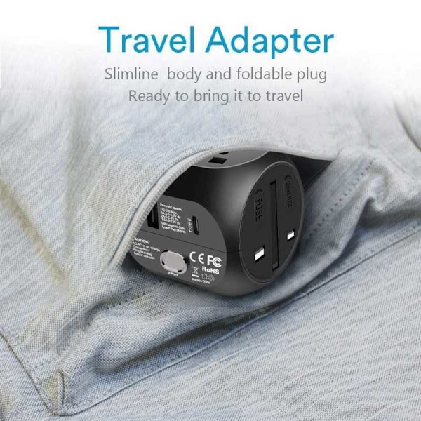 Internationell Adapter QC 3.0 US/UK/EU/AU/Asia Svart
