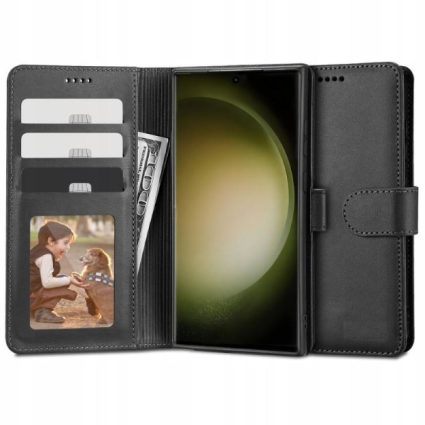 Samsung S23 Ultra Wallet Case PU-nahkainen 4-POCKET Black