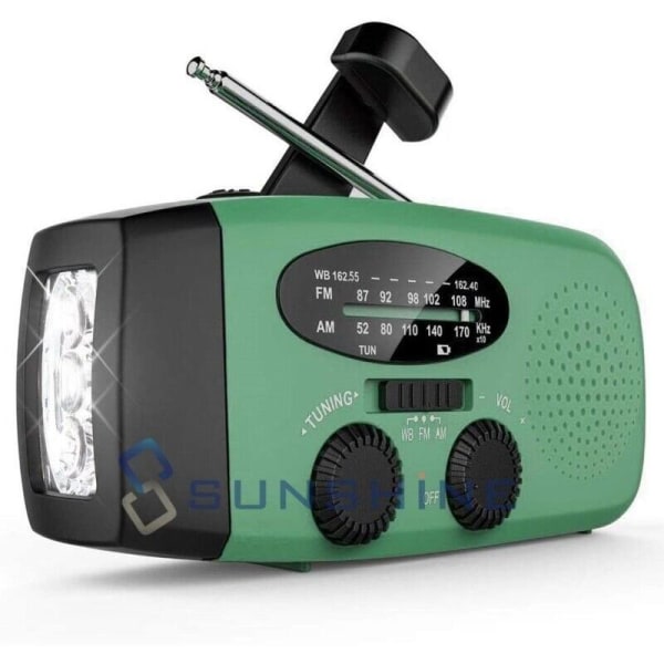 Krankradio med solceller Lommelygte - 1200mAh Powerbank Green