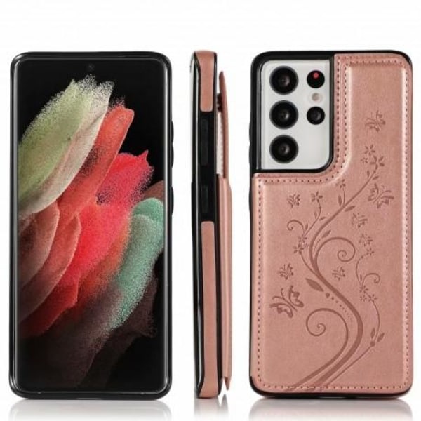 Samsung S21 Ultra Stöttåligt Skal Korthållare 3-FACK Flippr® V2 Pink gold