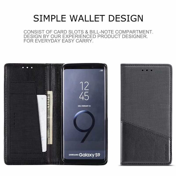 Samsung S9 Plus Elegant Fodral i PU-Läder med RFID Block Svart