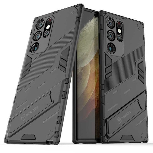 Samsung S24 Ultra Iskunkestävä kotelo jalustalla ThinArmor V2 - Musta