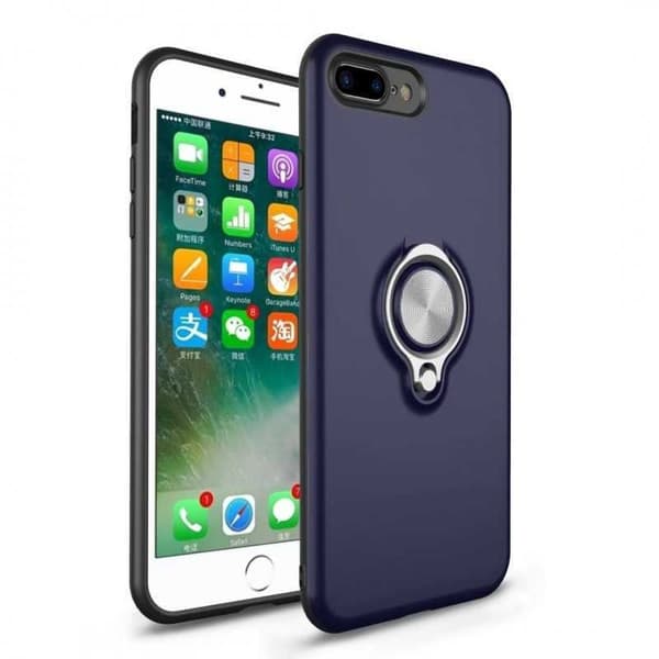 iPhone 5 / 5S / SE Iskunkestävä mattamusta suojus sormustelineellä Svart