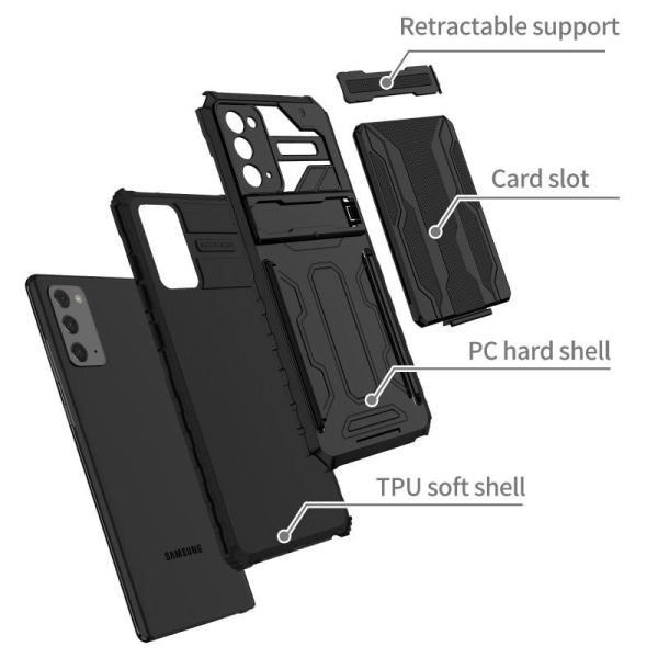 Samsung Note 20 støtsikker veske Kickstand & Kortfack ThinArmor Black