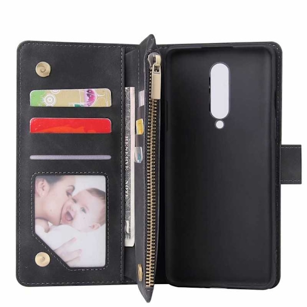 OnePlus 8 multifunktionelt pung etui Lynlås 8-rum Black