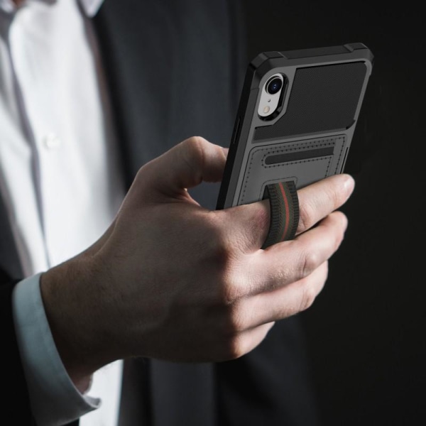 iPhone XR Exclusive Shockproof veske med Solid V5-kortspor Black