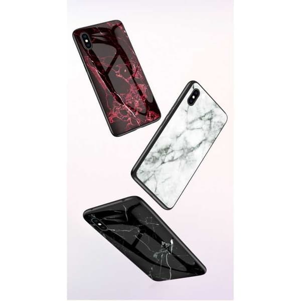 iPhone XS Max Marble Shell 9H Tempered Glass Back Glassback V2 White Vit