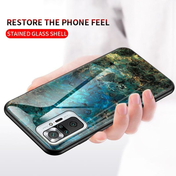 Redmi Note 10 Pro Marmorskal 9H Härdat Glas Baksida Glassback® V MultiColor Svart/Vit