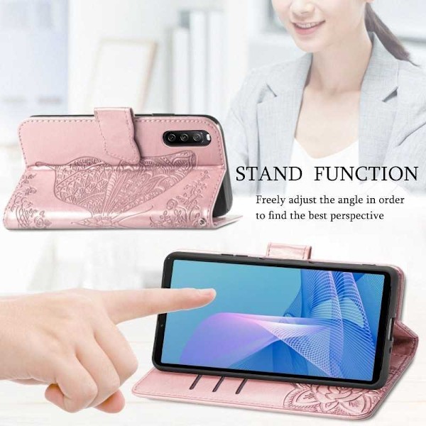 Xperia 10 IV Pung-etui PU-Læder 4-ROMS Motiv Butterfly Black