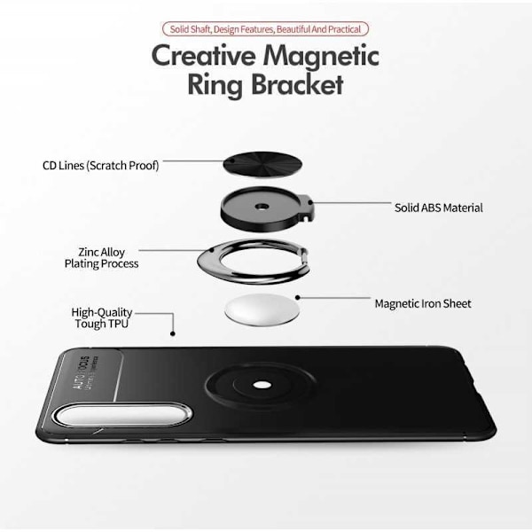 Huawei P30 Praktisk Stöttåligt Skal med Ringhållare V3 Svart