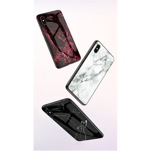iPhone X / XS Marmerskall 9H herdet glass Back Glassback V2 Black Svart/Vit