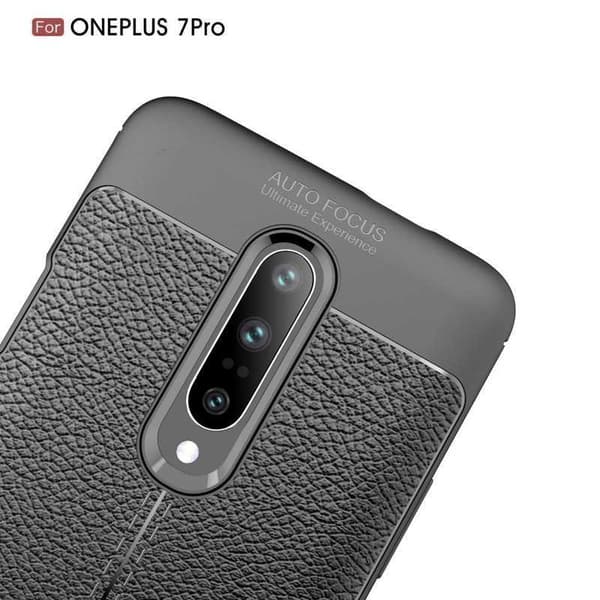 OnePlus 7 Pro Iskunkestävä ja iskunkestävä LeatherBack Black