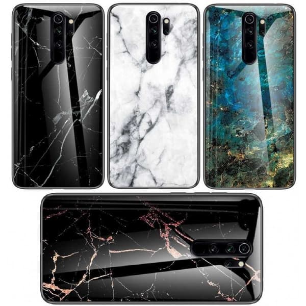 Redmi Note 8 Pro Marble Shell 9H Glass Back Glassback V2 Black Svart/Vit