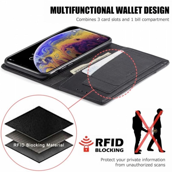 iPhone XS Max Elegant Fodral i PU-Läder med RFID Block Svart