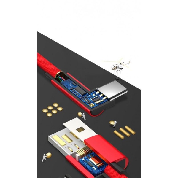 3 metrin kestävä punottu metallinen USB-C-kaapeli Pikalataus 3.0 Svart