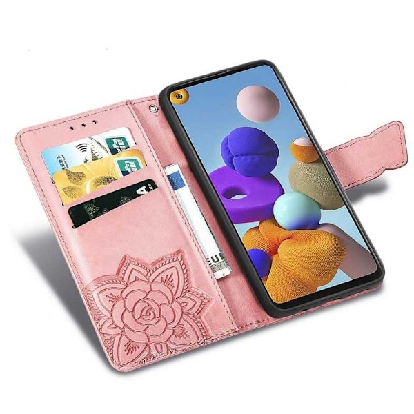 Samsung A21s Plånboksfodral PU-Läder 4-FACK Motiv Fjäril Rosa guld