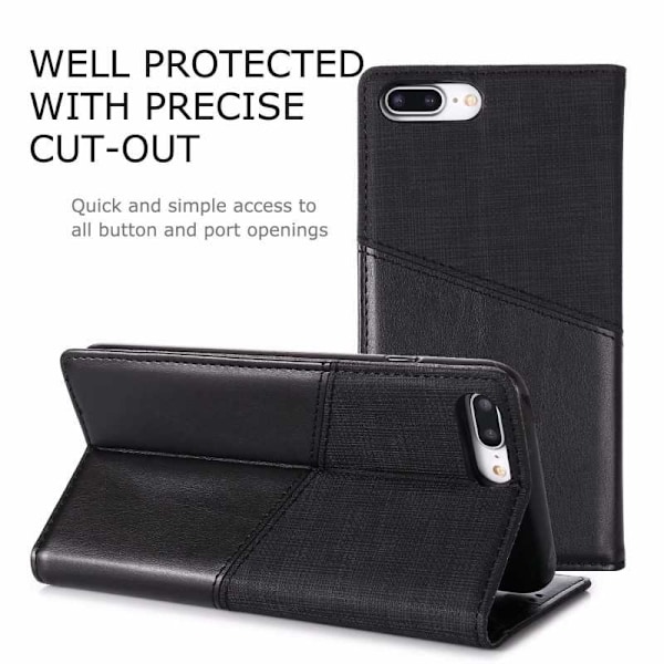 iPhone 8 Plus Elegant Fodral i PU-Läder med RFID Block Svart
