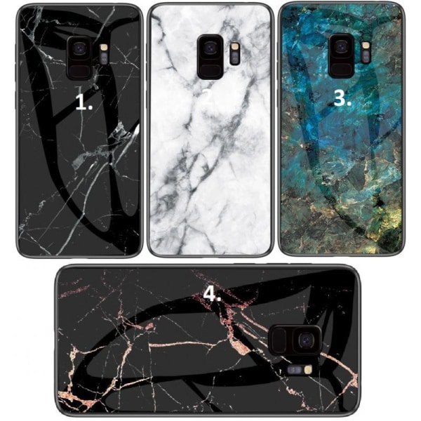 Samsung S9 Plus Marble Shell 9H herdet glass tilbake Glassback V Black Svart/Vit