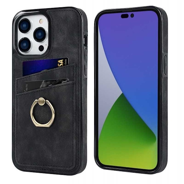 iPhone 15 Pro Mobilskal med Korthållare Retro V4 Vinröd