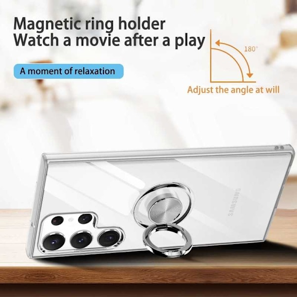 Samsung S23 Ultra iskunkestävä suojus sormustelineellä Fresh Transparent