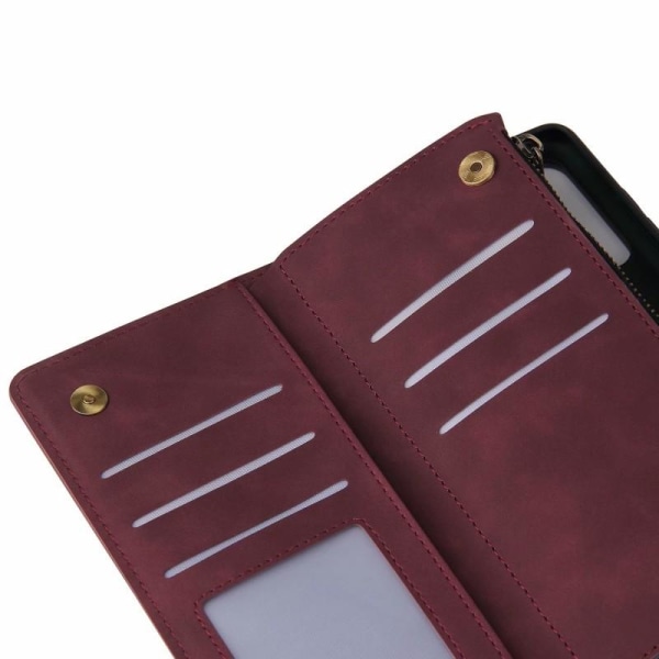 Samsung S20 FE Multifunktionellt Plånboksfodral Zipper 8-Fack Vinröd