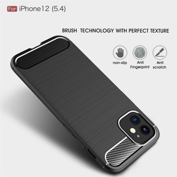 iPhone 12 Mini Iskunkestävä SlimCarbon -kotelo Black