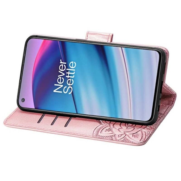 OnePlus Nord CE 5G Plånboksfodral PU-Läder 4-FACK Motiv Fjäril Rosa guld