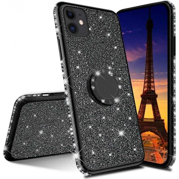 iPhone 11 Pro Max eksklusivt støtdempende deksel med ringholder Rhinestone Svart